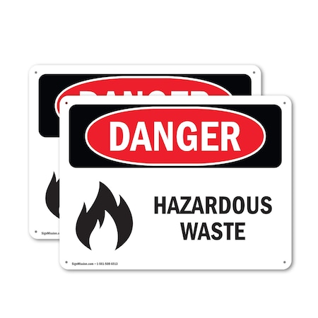 Signmission Hazardous Waste Danger Sign, Aluminum, 14in W x 10in L, 2PK OS-2PACK-DS-A-1014-L-2026
